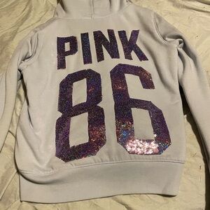 Y2K  Pink Victoria’s Secret Lavender Hoodie zip up faux fur linning with sequins